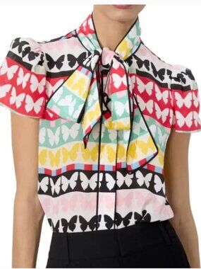 Alice + Olivia Jeannie Butterfly Print Silk Top